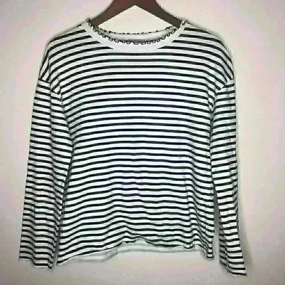 Zara Trafaluc collection navy and white‎ striped long sleeve top Sz S